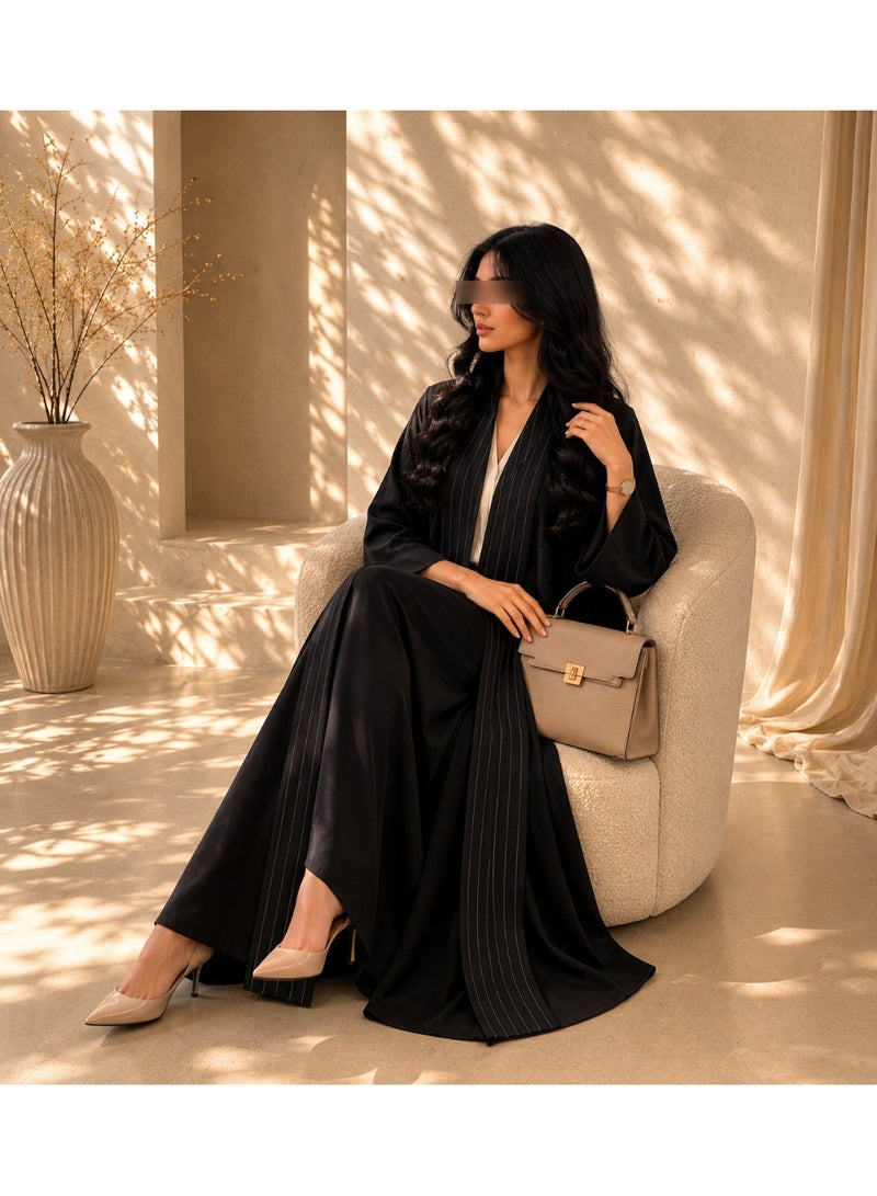 ASHABAYA Black abaya with stripes - Image 2