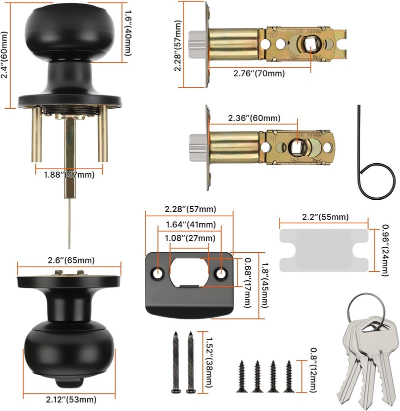 Haidms 5 Pack Matte Black Door Knobs with Lock and Key, Keyed Alike Keyed Entry Door Knobs Exterior, Black Doorknobs for Bedroom - Image 5