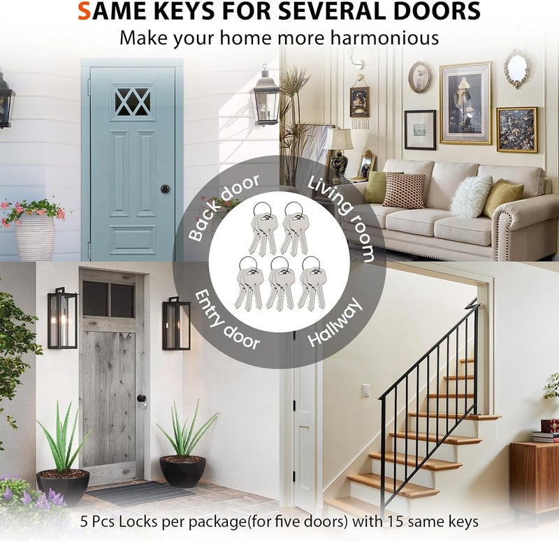 Haidms 5 Pack Matte Black Door Knobs with Lock and Key, Keyed Alike Keyed Entry Door Knobs Exterior, Black Doorknobs for Bedroom - Image 4
