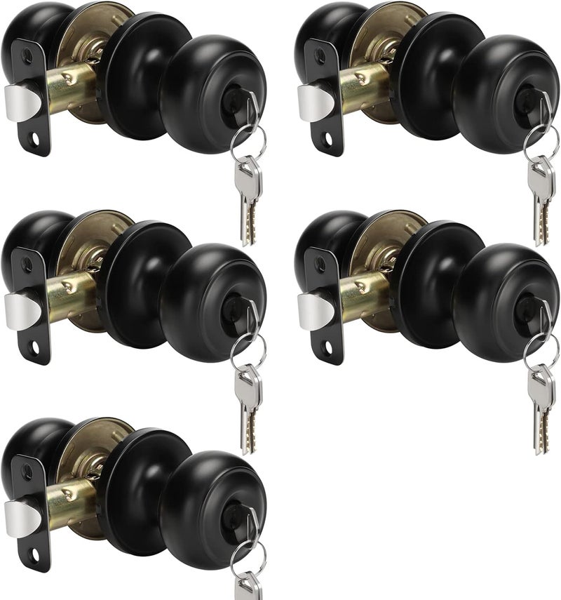 Haidms 5 Pack Matte Black Door Knobs with Lock and Key, Keyed Alike Keyed Entry Door Knobs Exterior, Black Doorknobs for Bedroom - Image 1