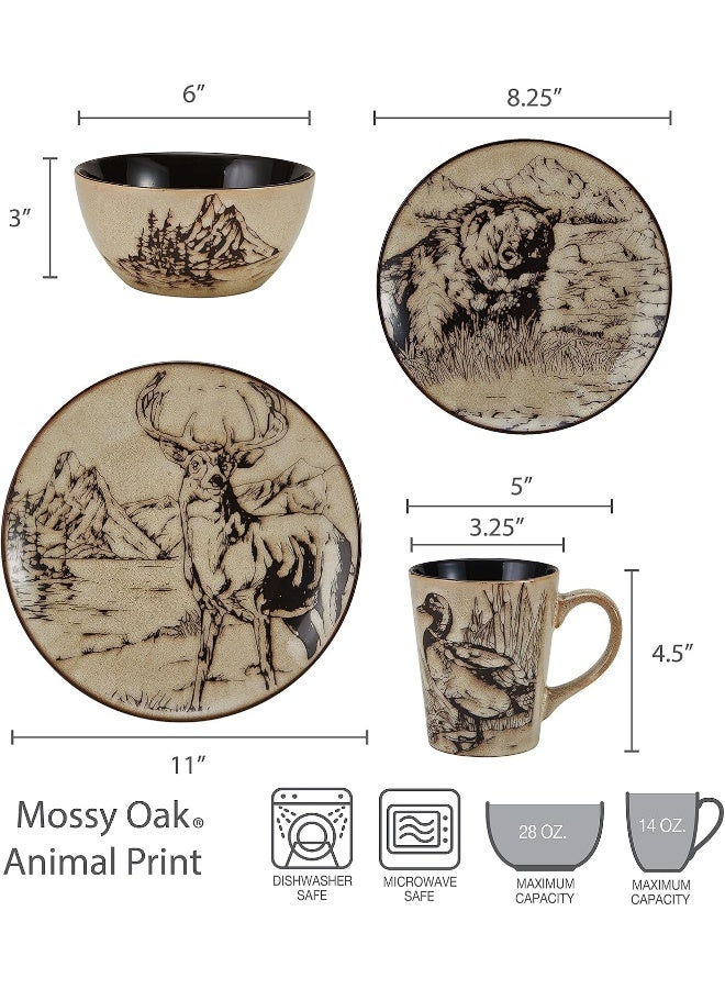 Mossy Oak طقم أدوات المائدة 16 قطعة بنقشة حيوانات موسي أوك باللونين الأسود والبيج - Image 2