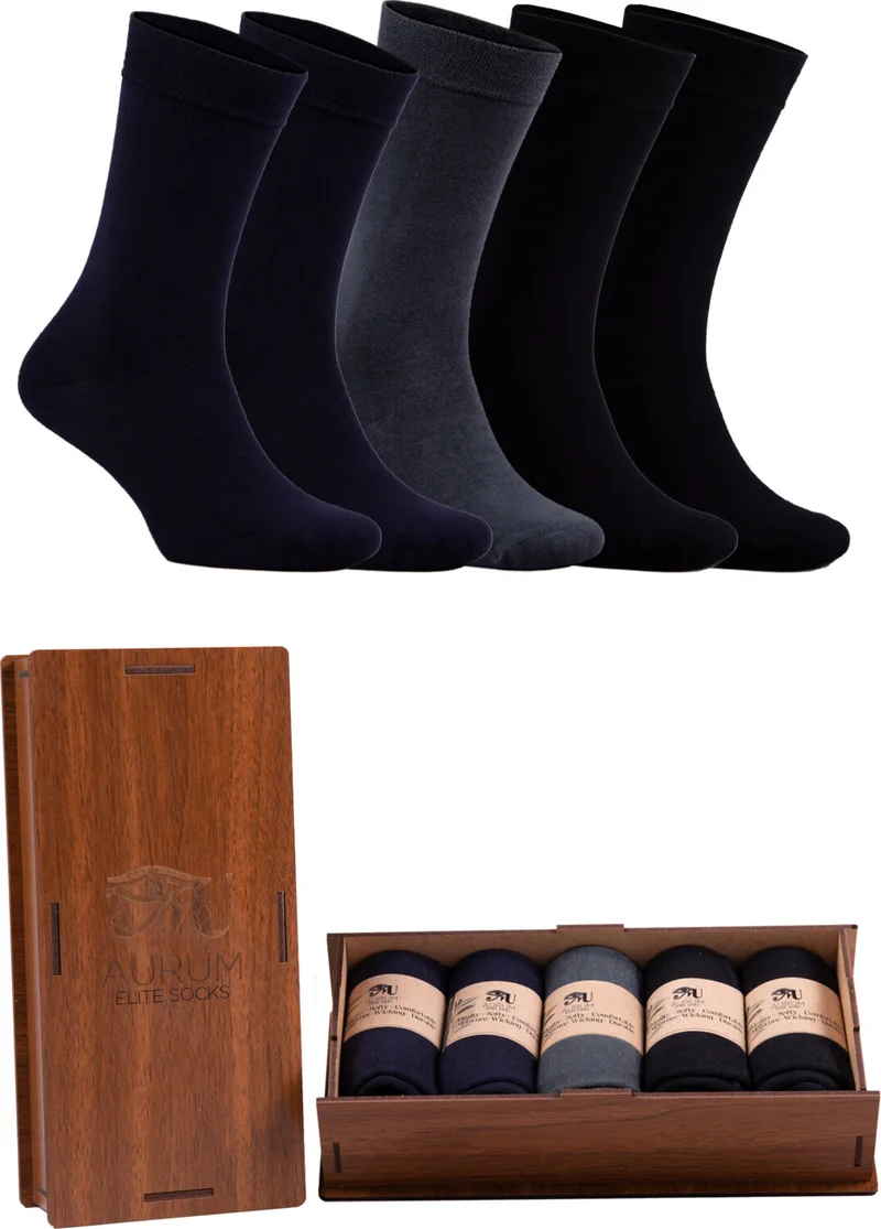 اورومي 5-Piece Men's Bamboo Socks Seamless Premium Gift Boxed - 2 Black, 1 Smoked, 2 Navy Blue