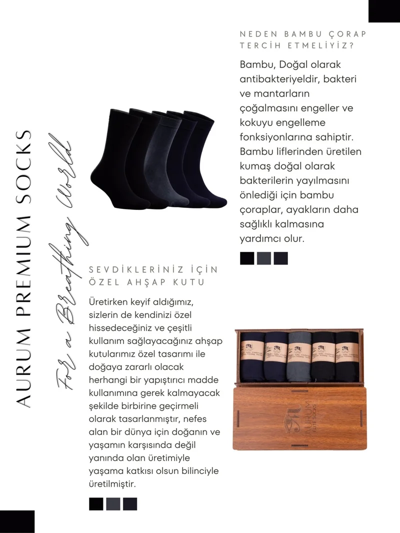اورومي 5-Piece Men's Bamboo Socks Seamless Premium Gift Boxed - 2 Black, 1 Smoked, 2 Navy Blue