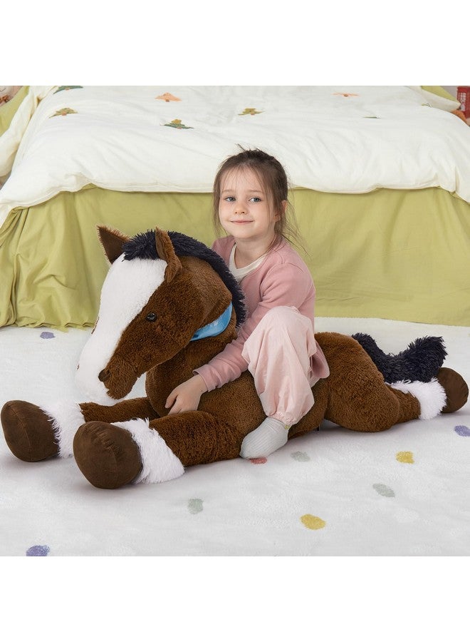 MaoGoLan دميّة حصان كبيرة من ماو غولان للأولاد، لعبة حصان محشوة كبيرة للبنات، حصان محشوة يمكن ركوبه للأطفال، وسادة حصان محشوة بلون القهوة لهدايا حفلات استقبال المواليد أو حفلات عيد الميلاد، 47 بوصة - Image 2