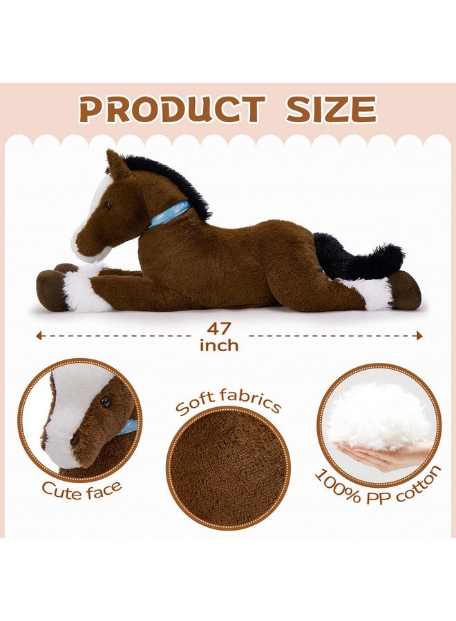 MaoGoLan دميّة حصان كبيرة من ماو غولان للأولاد، لعبة حصان محشوة كبيرة للبنات، حصان محشوة يمكن ركوبه للأطفال، وسادة حصان محشوة بلون القهوة لهدايا حفلات استقبال المواليد أو حفلات عيد الميلاد، 47 بوصة - Image 5