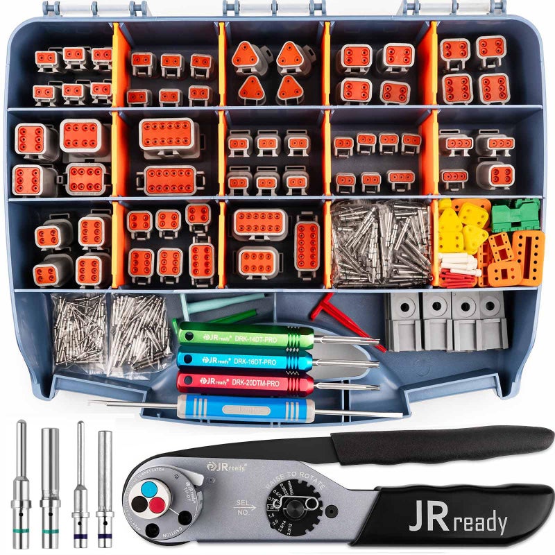JRready ST6437 Deutsch Connector Kit DT DTM Connectors 2 3 4 6 8 12 Pin with Turret Style Crimping Tool Size 16 20 Solid Pins Wire Gauge 1422AWG 14AWG Yellow Seals and Removal Tools - Image 2