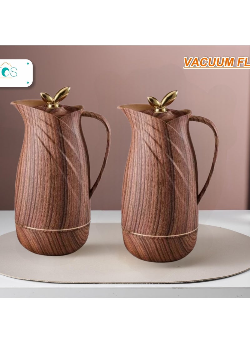 petros - Royal Camel 2 Piece Thermos Set 1L + 1L Wooden/Golden - Image 1