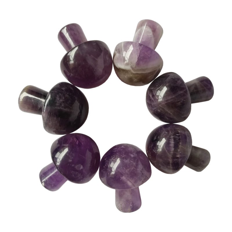 Bacatgem 7 Pcs Amethyst Mini Hand Carved Gemstone Mushrooms Crafts Healing Chakra Decor StatueMushroom Crafts for Healing Chakra Reiki Balancing Home Decoration