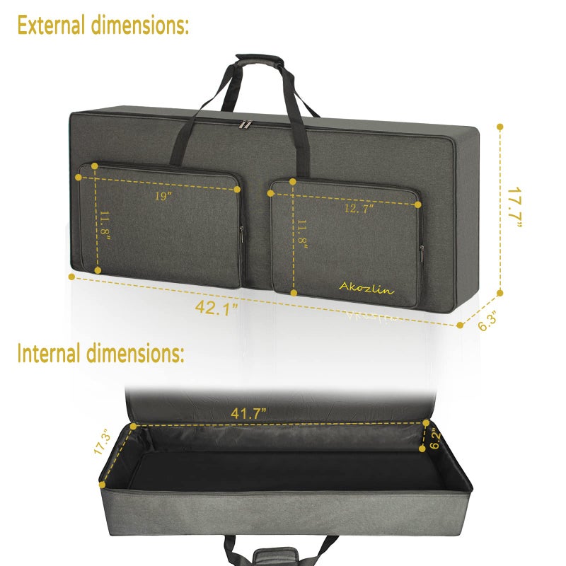 AKOZLIN 61-Key Full Padded Keyboard Gig Bag, 41.7”×17.3”×6.3”Portable Electric Piano Keyboard Case Foldable Bag - Image 2