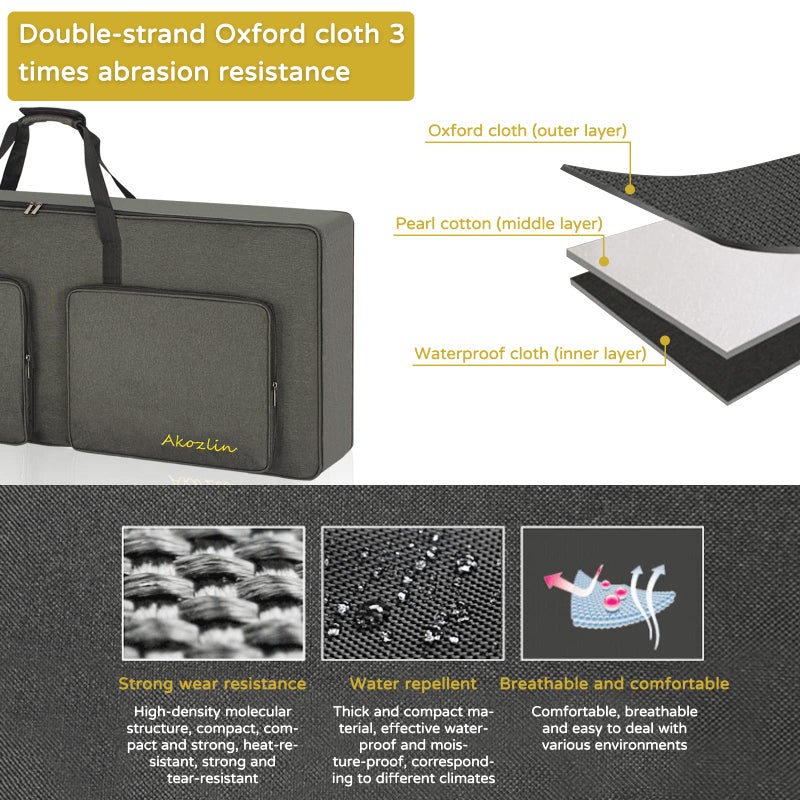 AKOZLIN 61-Key Full Padded Keyboard Gig Bag, 41.7”×17.3”×6.3”Portable Electric Piano Keyboard Case Foldable Bag - Image 3