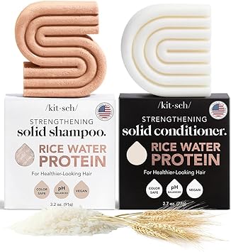Kitsch Shampoo Bar Conditioner Set with Rice Water Solid Bar Shampoo and Conditioner Bars for Hair Care Rice Water Conditioner bar for Hair Thickening Strengthening ParabenFree 2pcs - Image 1