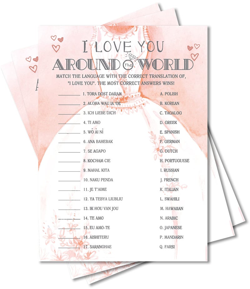 Jusitakeet Bridal Shower Games Wedding Party Games I Love You Around the World Bridal Shower Decorations Gift 30 Cards per Set