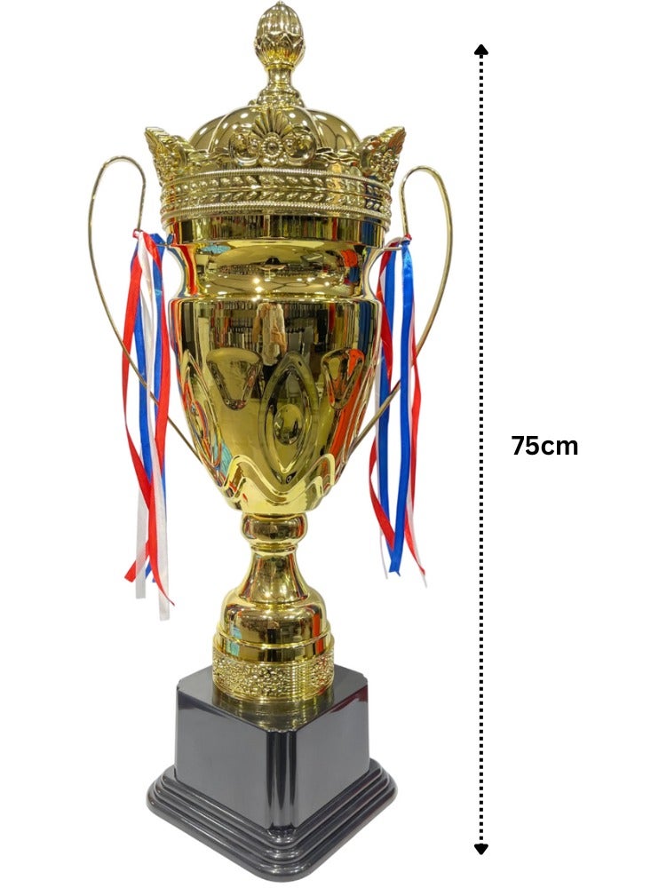 Spall Deluxe Championship Trophy with Crown Top, 75cm Height, Gold with Red White Blue Ribbons - Image 2
