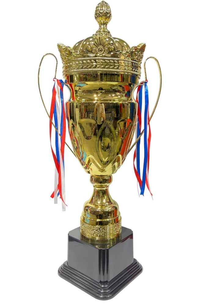 Spall Deluxe Championship Trophy with Crown Top, 75cm Height, Gold with Red White Blue Ribbons - Image 3