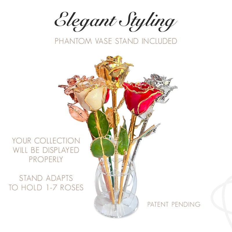 Forever Rose Bloom Box Bundle - a Genuine  One of a Kind  Real Rose Hand Dipped in Gold with Beautiful Phantom Vase and Blooming Box - Image 3