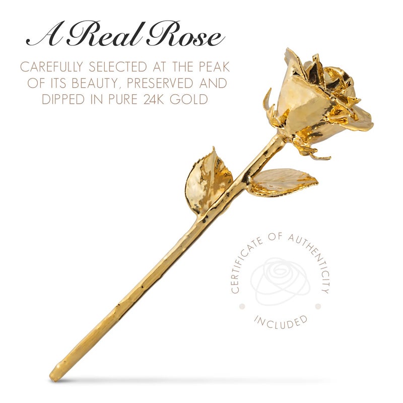 Forever Rose Bloom Box Bundle - a Genuine  One of a Kind  Real Rose Hand Dipped in Gold with Beautiful Phantom Vase and Blooming Box - Image 2