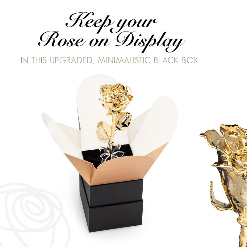 Forever Rose Bloom Box Bundle - a Genuine  One of a Kind  Real Rose Hand Dipped in Gold with Beautiful Phantom Vase and Blooming Box - Image 4