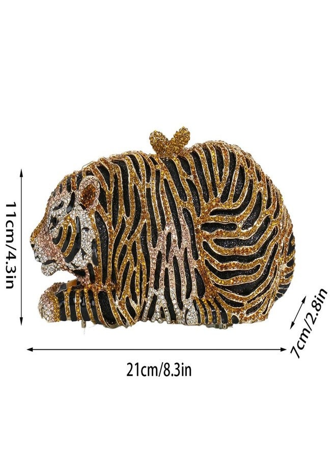 Tngan Women Cute Tiger Shaped Evening Clutch Sparkling Rhinestones Handbag Prom Party Purse, Gold - Image 4