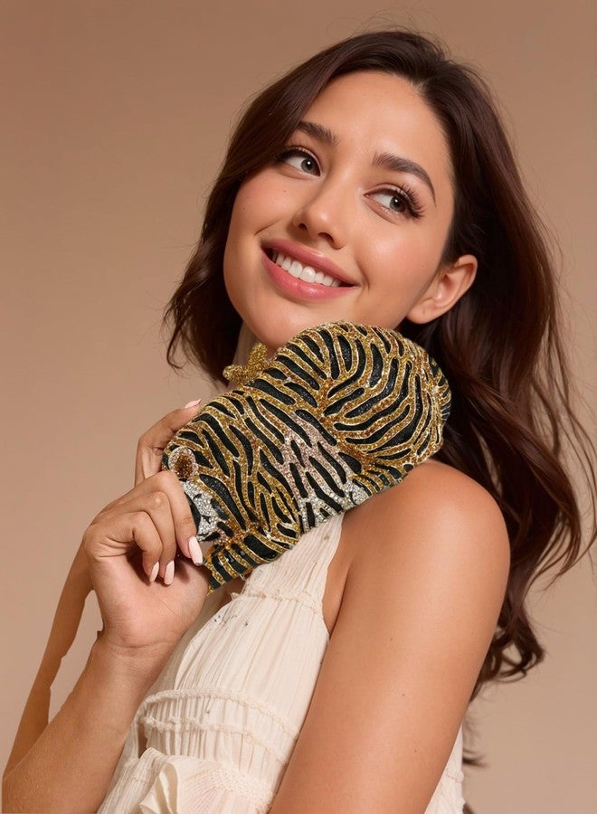 Tngan Women Cute Tiger Shaped Evening Clutch Sparkling Rhinestones Handbag Prom Party Purse, Gold - Image 2