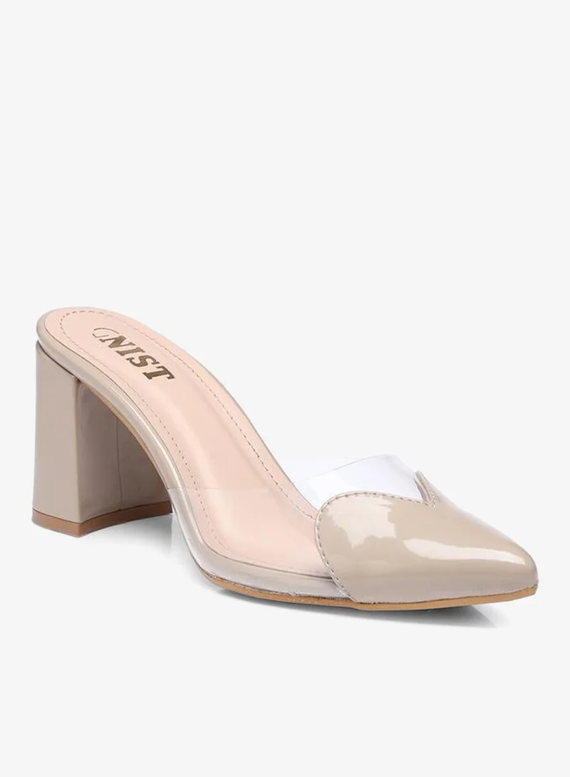GNIST Plain Pointed Toe Block Heel Mules