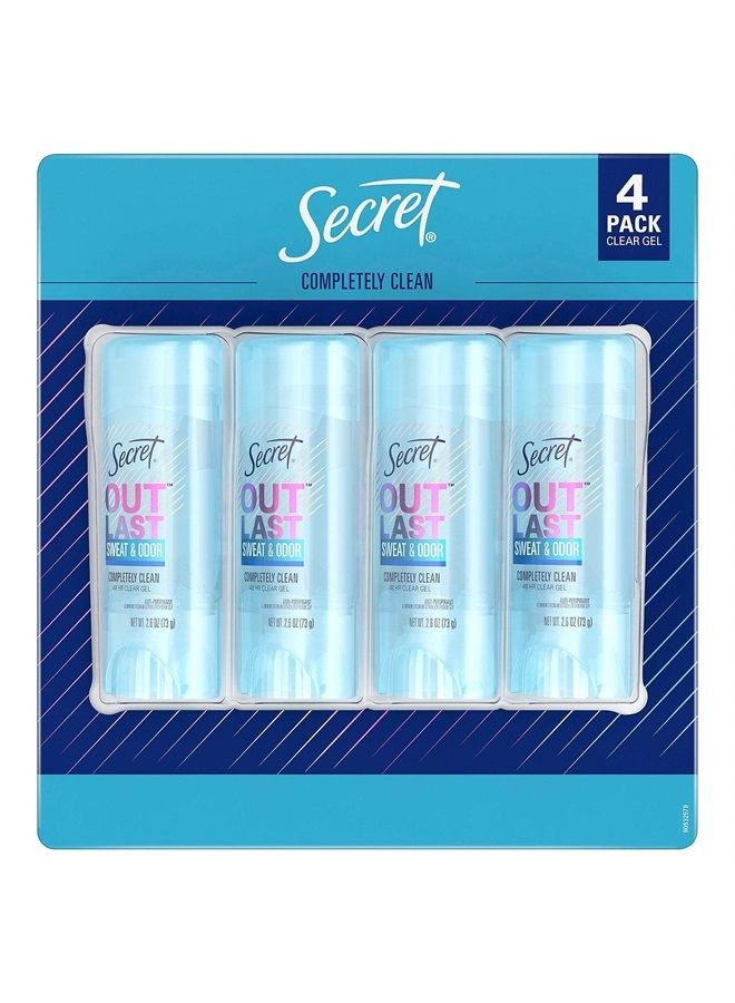 Secret Outlast Anti-Perspirant Deodorant Clear Gel Completely Clean - 2.7 oz, Pack of 4
