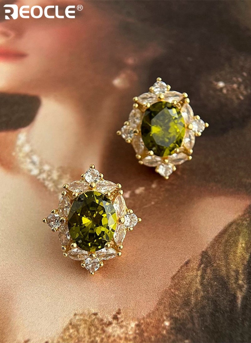 REOCLE Women's Gemstone Cluster Earrings Vintage-Inspired Stud Earrings Central Faceted Gem & Framed Accent Stones Retro-Chic Statement Earrings for Daily Wear & Formal Occasions - Image 2