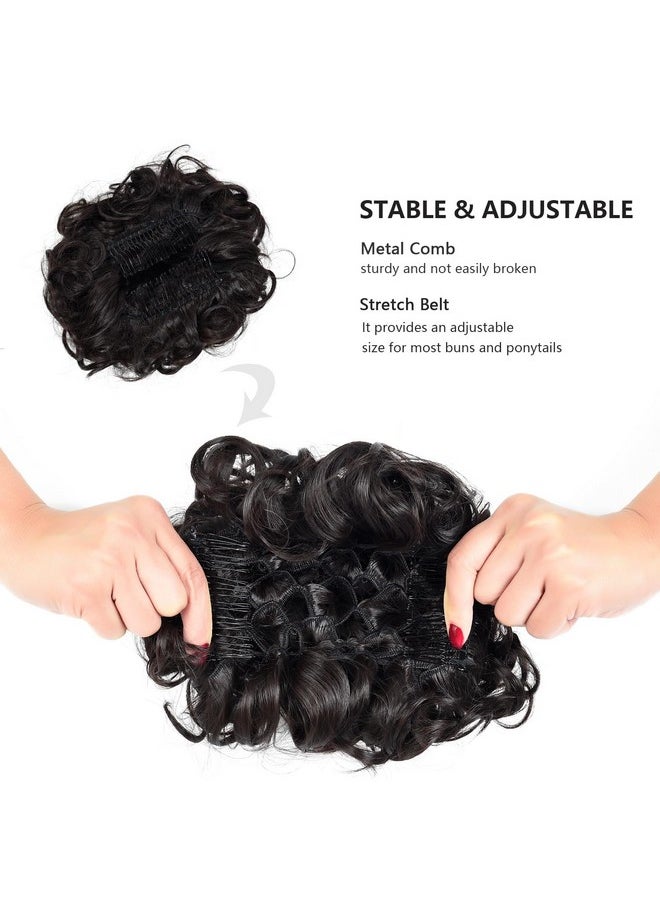 Rose bud Chignon Hairpiece Curly Bun Extensions Scrunchie Updo Synthetic Combs In Messy Bun Hair Piece For Women Dark Brown  - Image 4
