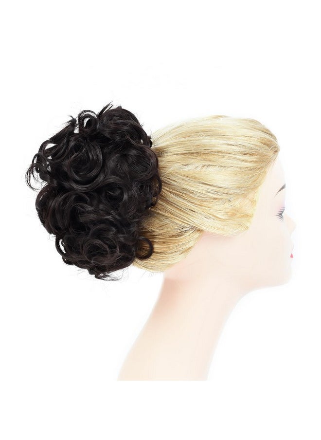 Rose bud Chignon Hairpiece Curly Bun Extensions Scrunchie Updo Synthetic Combs In Messy Bun Hair Piece For Women Dark Brown  - Image 2