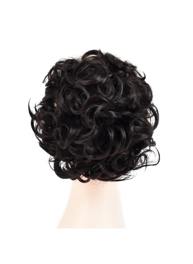 Rose bud Chignon Hairpiece Curly Bun Extensions Scrunchie Updo Synthetic Combs In Messy Bun Hair Piece For Women Dark Brown  - Image 3