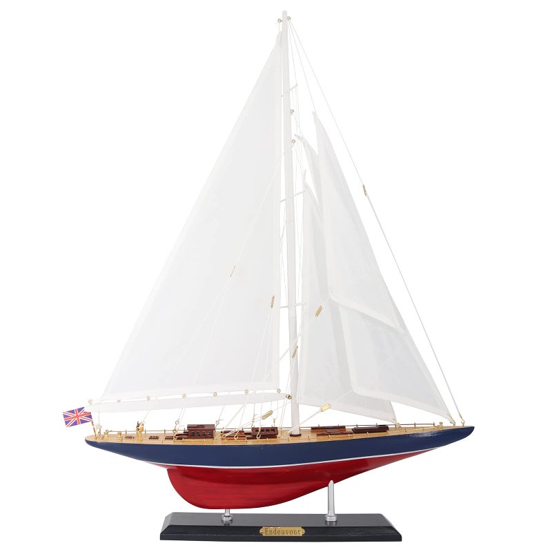 NAUTIMALL NAUTIMALL Wooden Sailboat Decor Ship Model 28 Endeavour Americas Cup Scale Yacht Replica Nautical Home Accents 