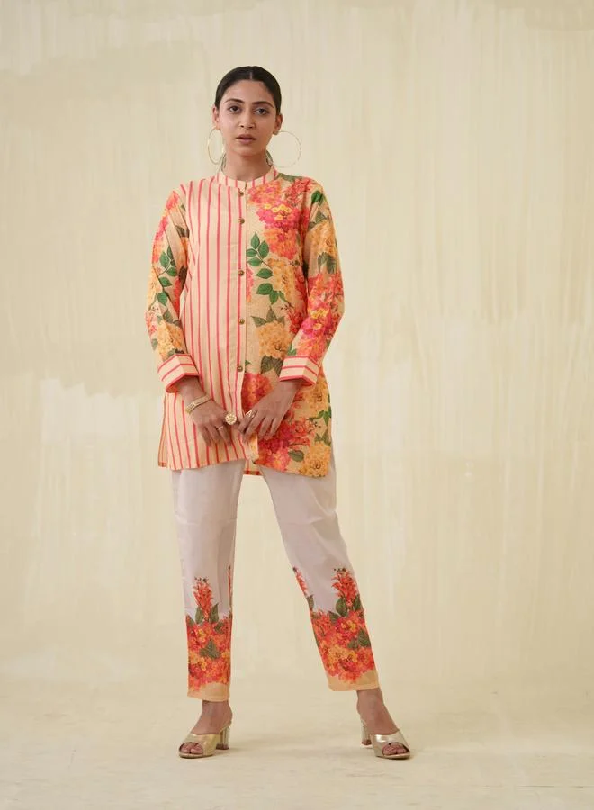 DW DW Floral Printed Longline Top and Trousers Co-Ords