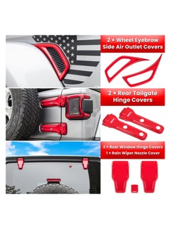 Excefore Full Set Exterior Decoration Trim Kit for Jeep Wrangler JL JLU 2018-2023, 26 PCS Door Hinge Handle Engine, Hood Hinge, Hood Latch Wheel, Rear Tailgate Window Hinge Cover, Red  - Image 5