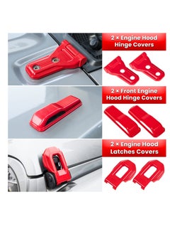 Excefore Full Set Exterior Decoration Trim Kit for Jeep Wrangler JL JLU 2018-2023, 26 PCS Door Hinge Handle Engine, Hood Hinge, Hood Latch Wheel, Rear Tailgate Window Hinge Cover, Red  - Image 4