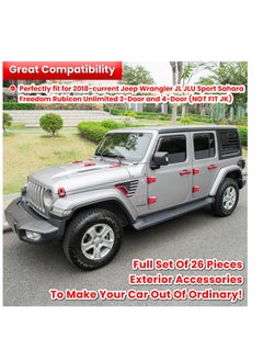 Excefore Full Set Exterior Decoration Trim Kit for Jeep Wrangler JL JLU 2018-2023, 26 PCS Door Hinge Handle Engine, Hood Hinge, Hood Latch Wheel, Rear Tailgate Window Hinge Cover, Red  - Image 2