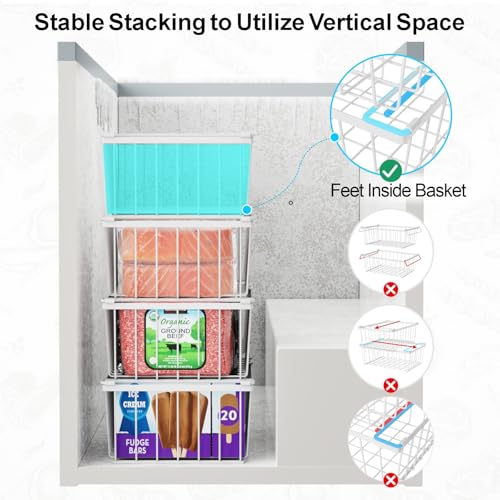 iSPECLE Freezer Organizer Bins - 4 Pack Stackable Chest Freezer Organizer for 5 Cu Ft Deep Freezer Sort Frozen Food, Deep Freezer Organizer Bins Easy to Get Food from Bottom without Digging, White - Image 3