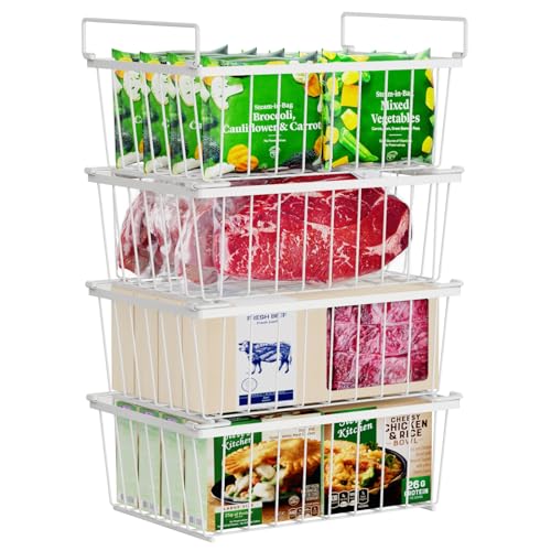 iSPECLE Freezer Organizer Bins - 4 Pack Stackable Chest Freezer Organizer for 5 Cu Ft Deep Freezer Sort Frozen Food, Deep Freezer Organizer Bins Easy to Get Food from Bottom without Digging, White - Image 1