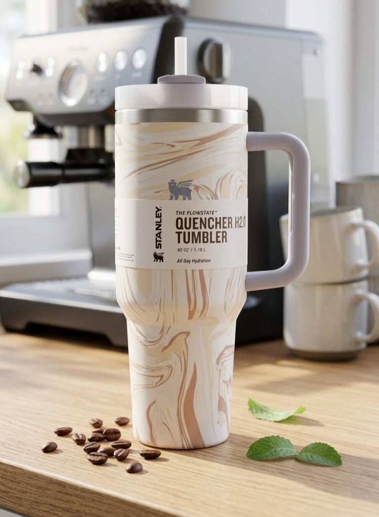 Stainless Steel Mug, (40 OZ) Stainless Steel Mug with Straw and Handle, Insulated Mug with Lid Travel Mug, Stainless Steel Coffee Mug for Hot Iced Drinks, Travel Mug with Handle