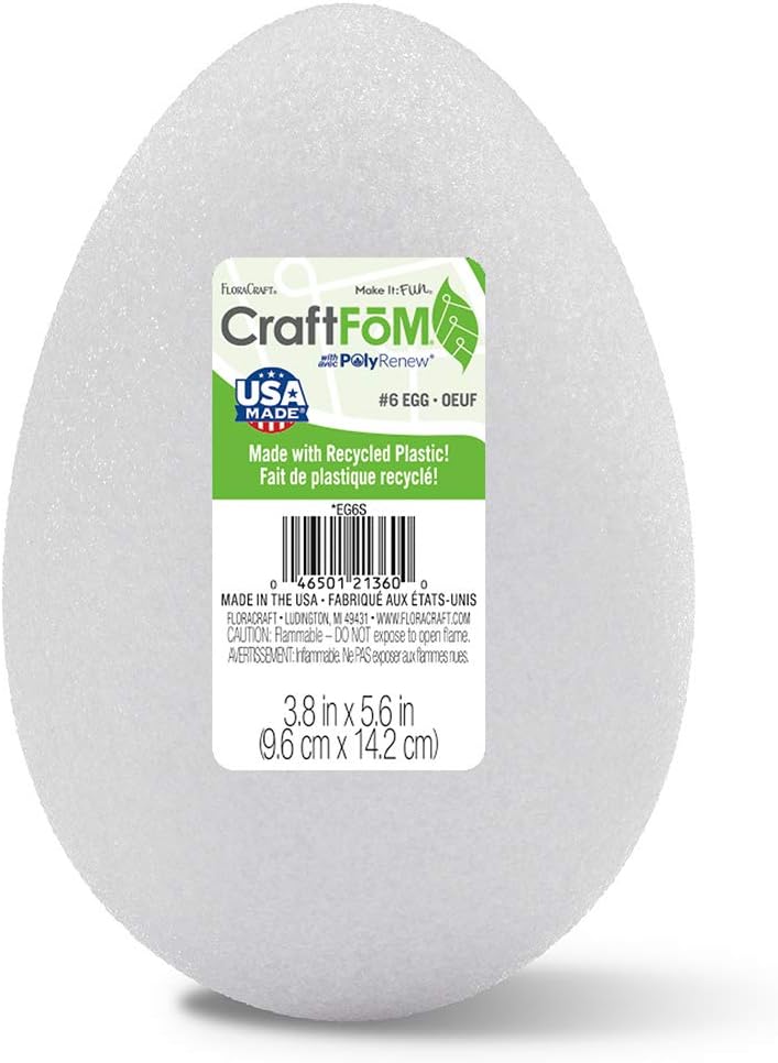 FloraCraft CraftFōM Egg - 3.8 Inch x 5.6 Inch White Foam for Arts and Crafts - Image 1