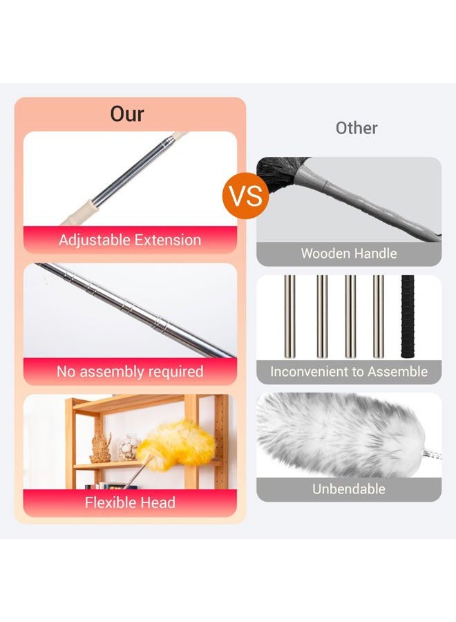 Cede noo Cedenoo Lambswool Duster, Extendable Long Handle 55 Inch, Flexible, Washable Reusable Natural Dusters for High Ceilings, Wall, Ceiling Fans, Blinds, Furniture - Image 4