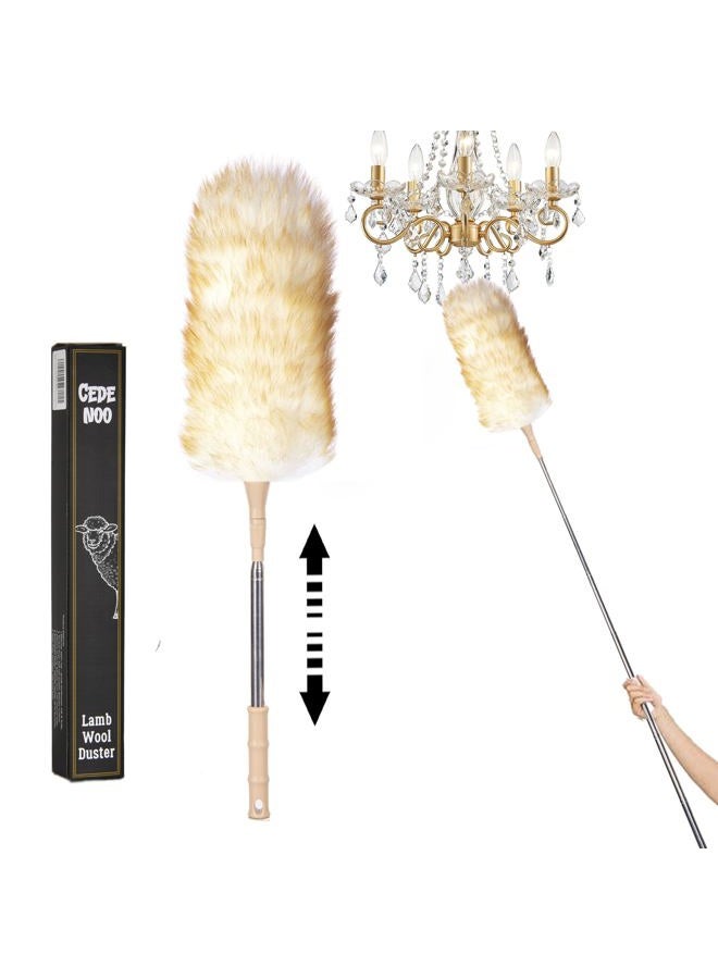 Cede noo Cedenoo Lambswool Duster, Extendable Long Handle 55 Inch, Flexible, Washable Reusable Natural Dusters for High Ceilings, Wall, Ceiling Fans, Blinds, Furniture - Image 1