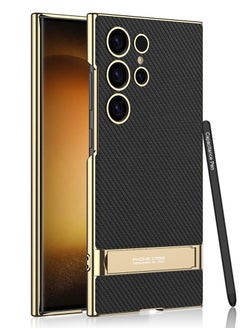 Aookay Case for Samsung Galaxy S24 Ultra Case with Pen, S24 Ultra Case with Stand Luxury PU Leather Slim Electroplate Cover for S24 Ultra,Not Original Pen (Carbon Fiber Black)  - Image 1