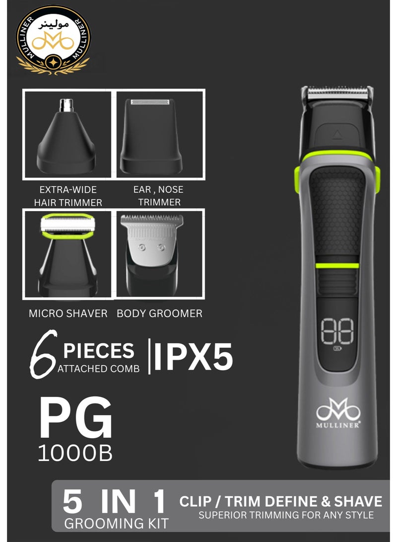 MULLINER PG1000B 5-in-1 Grooming Kit | Beard, Hair, Nose, Ear & Body Trimmer | Waterproof IPX5 - Image 3