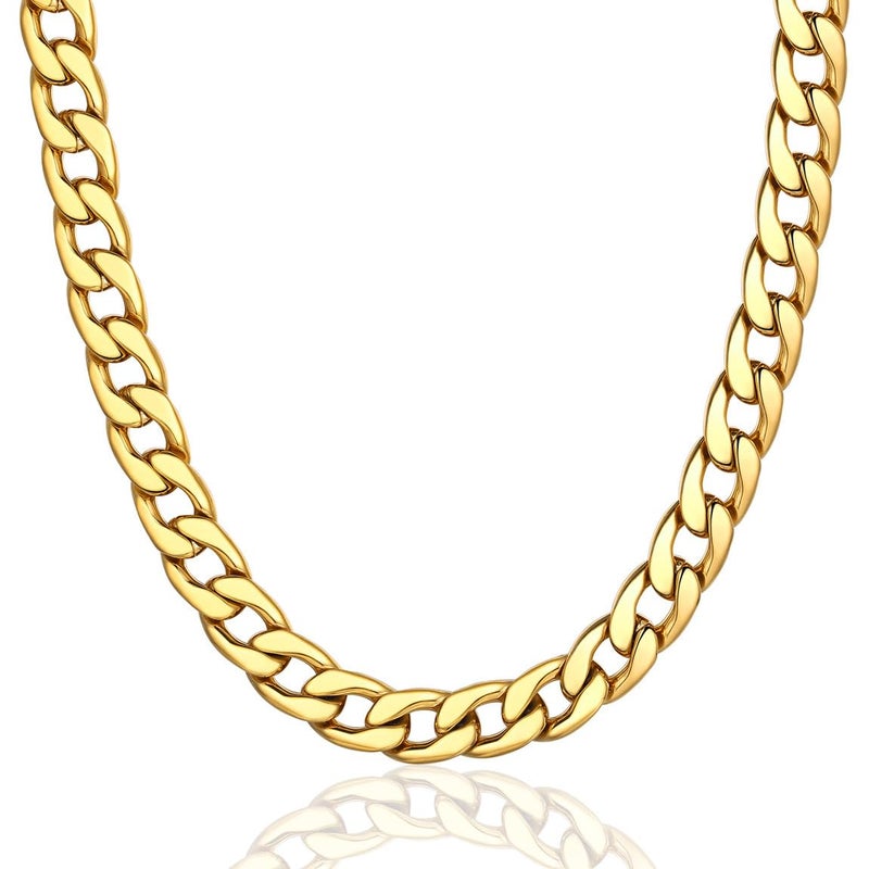 ChainsPro Mens Chunk Gold Curb Chain 12MM 18K Gold Plated Necklace Jewelry Gift Heavy Duty Necklace - Image 1