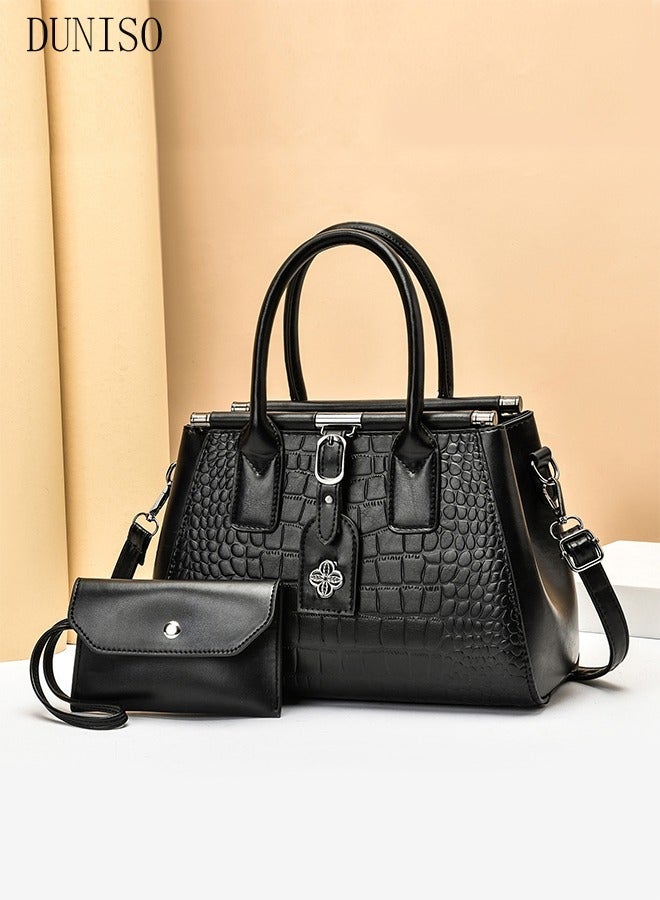 DUNISO 2PCS Women's Elegant Purses and Handbags Set Shoulder Bag Ladies Designer Satchel Messenger Tote Bag Crossbody Bag for Shopping Working - Image 4