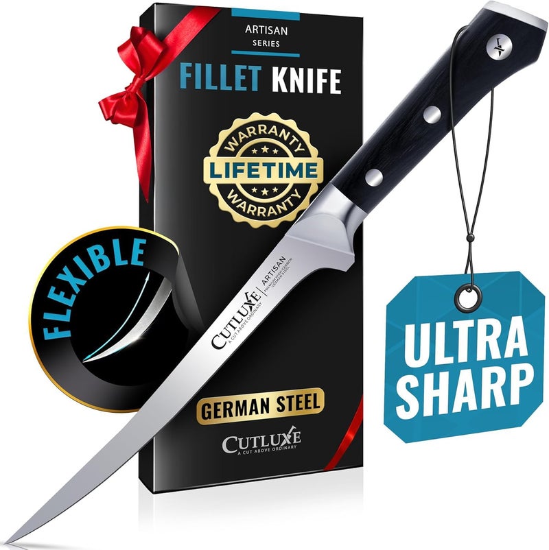 Cutluxe Fillet Knife for Fish & Meat – 7" Razor Sharp Boning Knife – Flexible High Carbon German Steel, Full Tang Ergonomic Handle Design, Grilling Gifts for Men – Artisan Series - Image 1