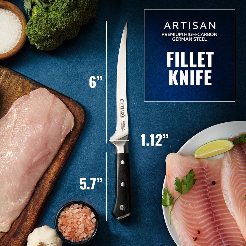 Cutluxe Fillet Knife for Fish & Meat – 7" Razor Sharp Boning Knife – Flexible High Carbon German Steel, Full Tang Ergonomic Handle Design, Grilling Gifts for Men – Artisan Series - Image 2