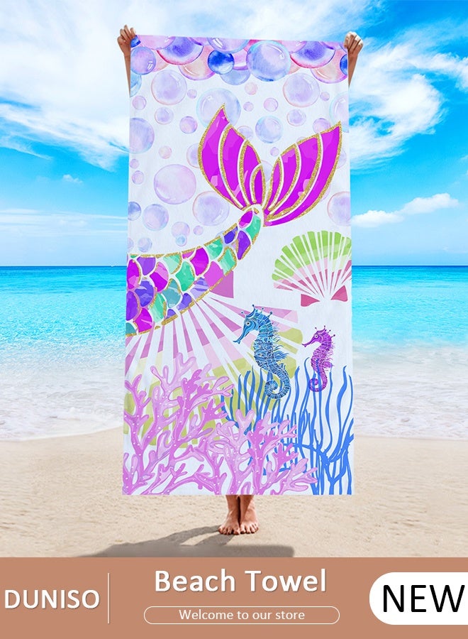 DUNISO Beach Towel Oversized Microfiber Mermaid Beach Towels for Travel Quick Dry Towel for Swimmers Sand Proof Beach Towels for Women Men Girls Cool Pool Towels Beach Accessories Super Absorbent Towel - Image 1