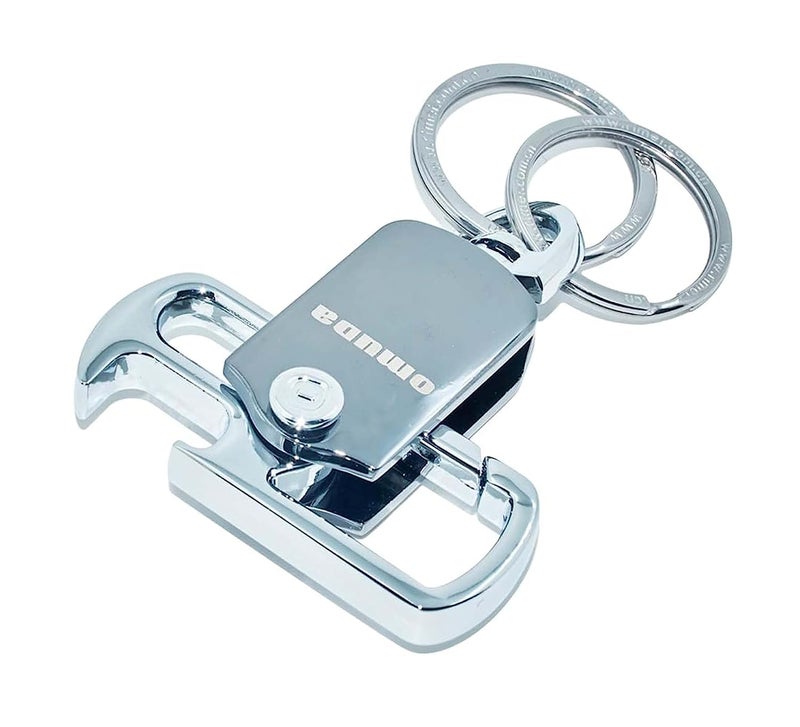 omuda Stylish Hook Locking Silver Metal Carabiner Double Ring Hook Metal Key Chain for Men & Women - Image 1