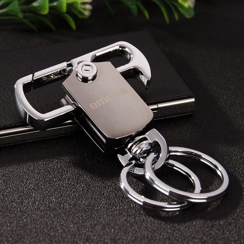 omuda Stylish Hook Locking Silver Metal Carabiner Double Ring Hook Metal Key Chain for Men & Women - Image 3