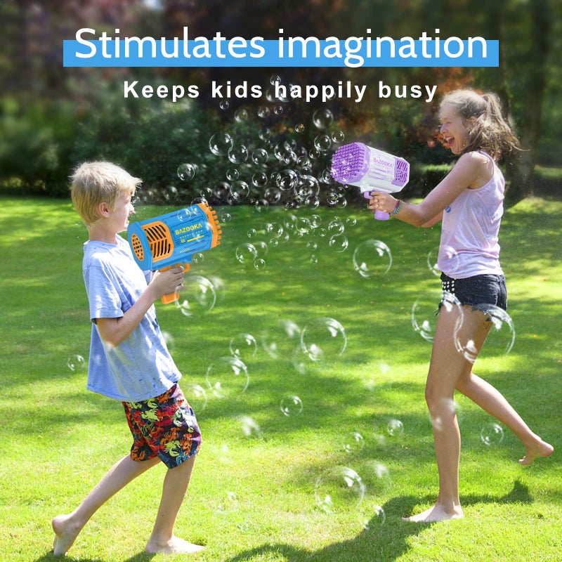 DESERT HOME Bubble Gun  Bazooka Bubble Machine Gun  Bubble Blaster Gun With Bubble Solution  69 Holes Bubble Bazooka Gun Outdoor Summer Toy Gifts Party Favors For Kids Blue Bubble Maker Blowers - Image 5